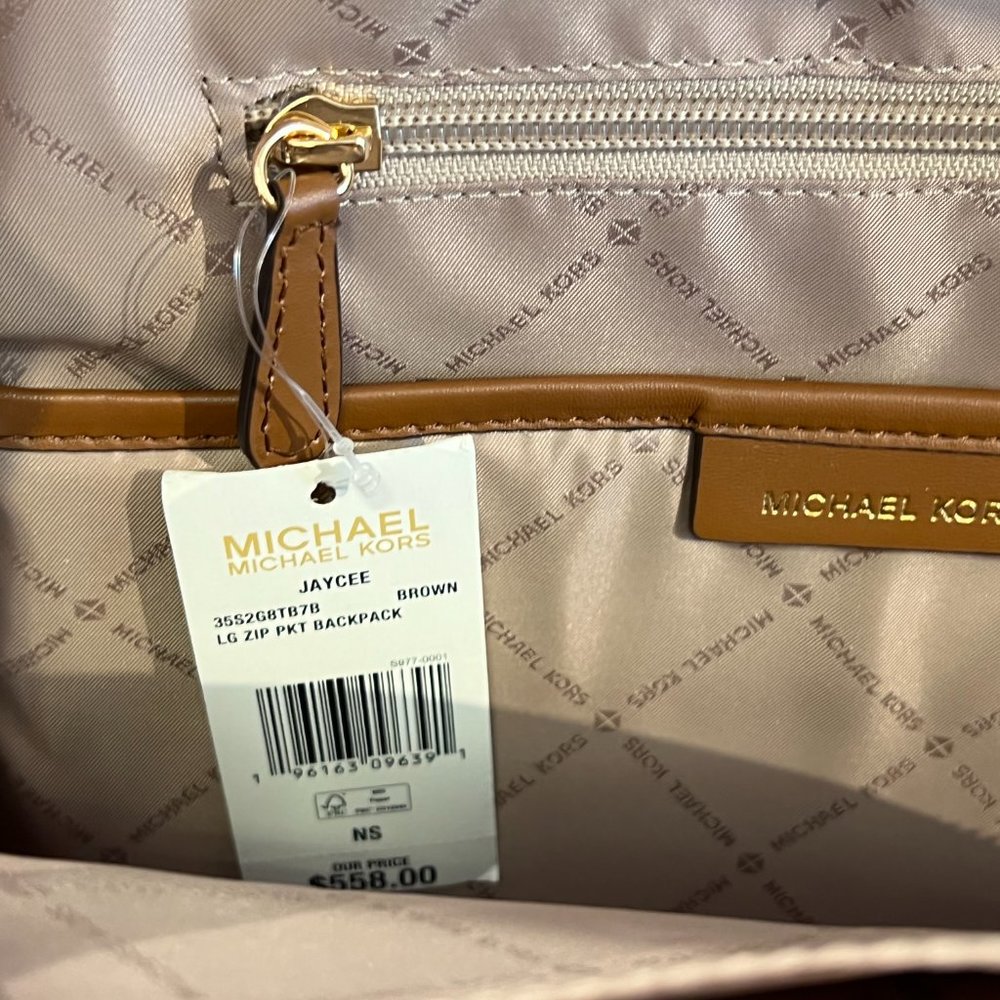 Michael Kors Jaycee Large Zip Pocket Front Backpack MK Signature Brown - Picture 7 of 9